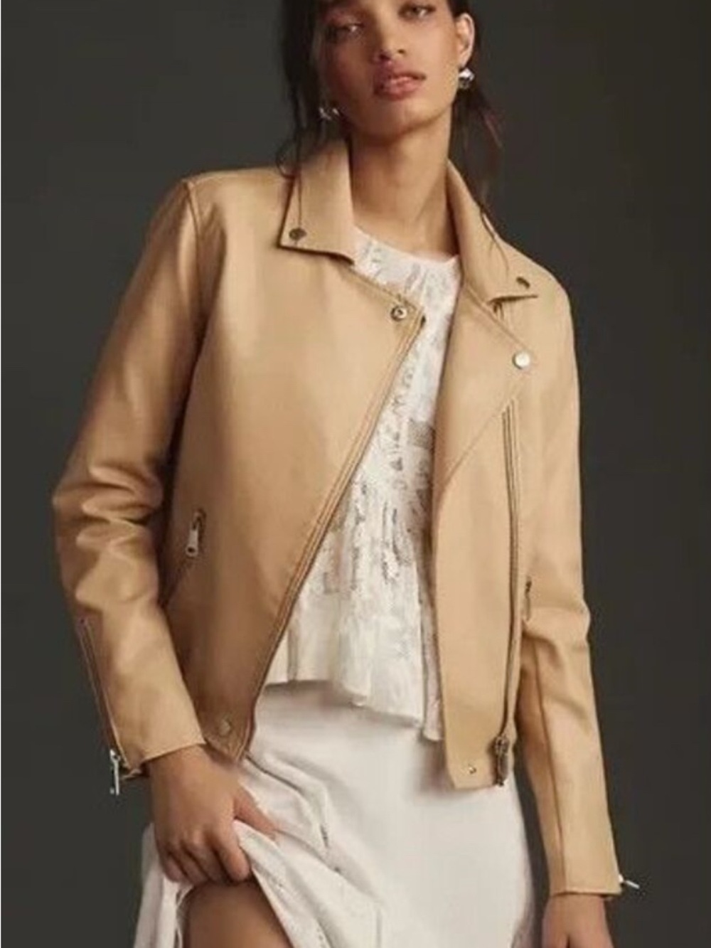 Anthropologie Womens Tan Leather Moto Jacket